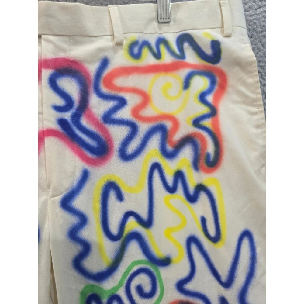 Ralph Lauren Vintage Custom Graffiti Art Spray Paint Pants 38x32 Cream - Picture 4 of 10